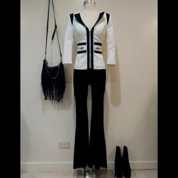 💥SHOWSTOPPER💥VTG Bebe Zipper Detaile Blazer in Brigth White & Black - Picture 2 of 16